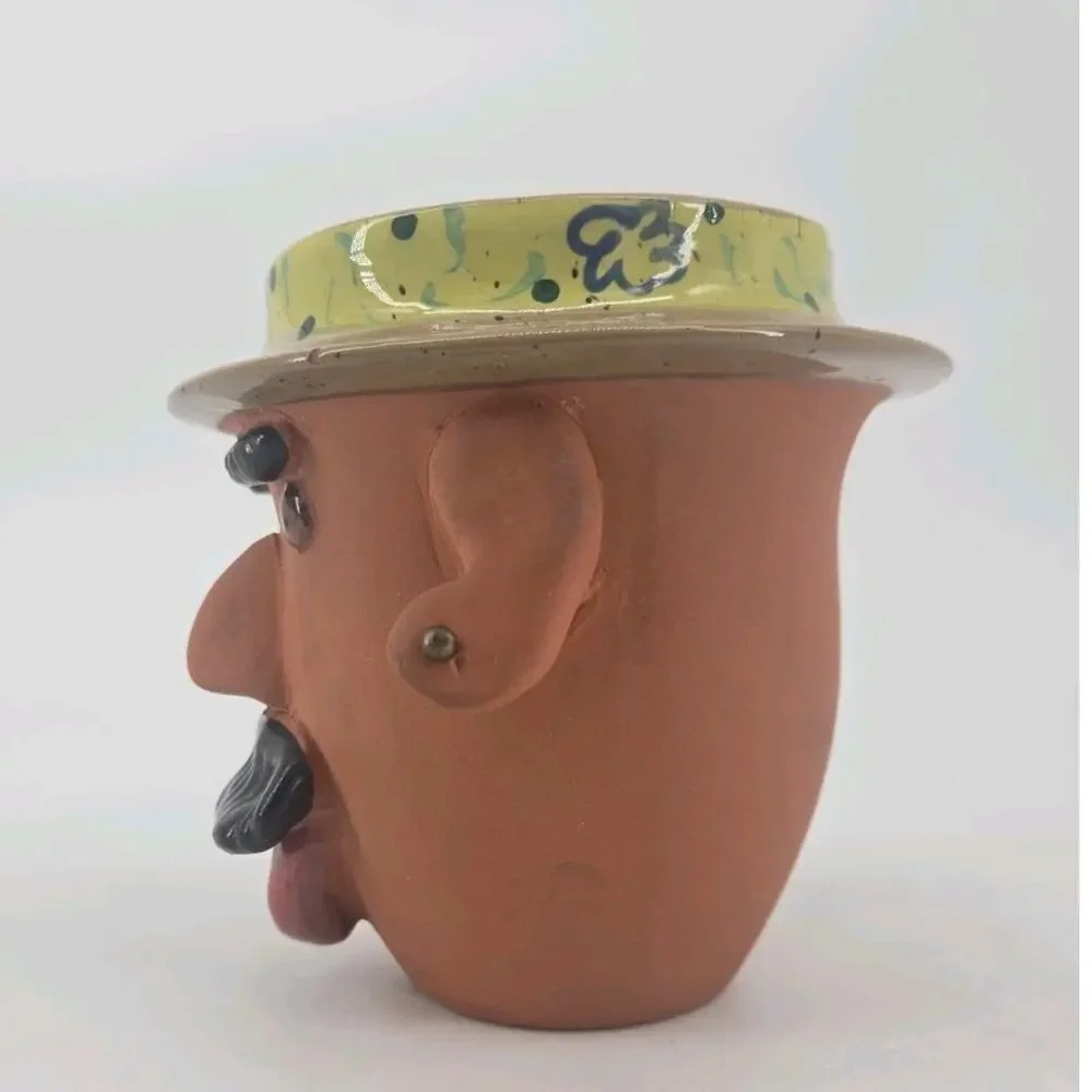 Vtg 2005 Bird Brain Whimsical Louie Hand Painted Terracotta Planter Pot ***Read*